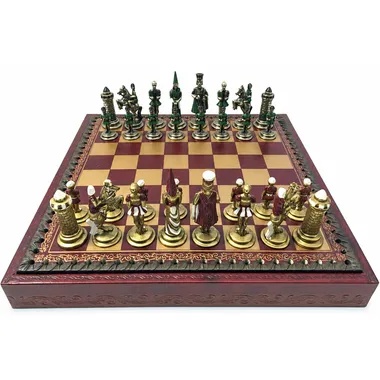 Camelot Roi Arthur III chess set shown complete on faux-leather board