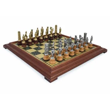 Complete Romans vs Barbarians II chess set on solid wood board