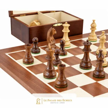 Close-up of rosewood pieces stored in the open birchwood box
