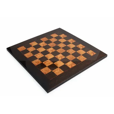 Chess board in lacquered madrone burl and briar wood, diagonal overview
