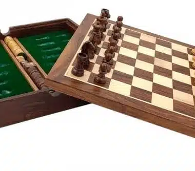 Magnetic Travel Chess Set with Wooden Storage Compartment,, Draughts and Backgammon
