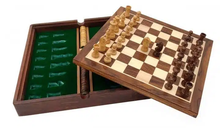 Magnetic Travel Chess Set with Wooden Storage Compartment,, Draughts and Backgammon - Image 5