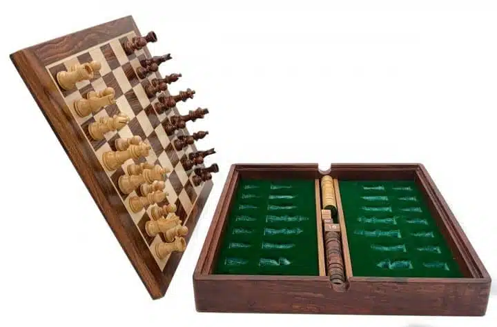 Magnetic Travel Chess Set with Wooden Storage Compartment,, Draughts and Backgammon - Image 4