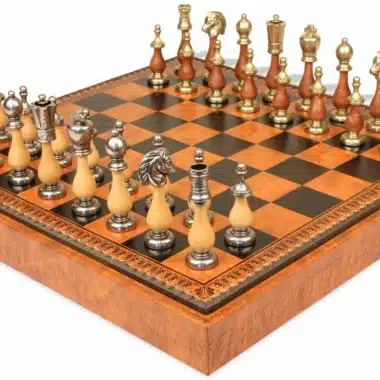 Arabic Style VIII Chess Set with Storage Board and Wood and Metal Staunton Chess Pieces