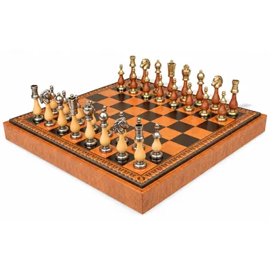 Arabic Style VIII chess set with storage board and wood and metal Staunton pieces