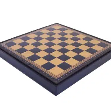 Blue Faux Leather Chess Board with Storage Compartment