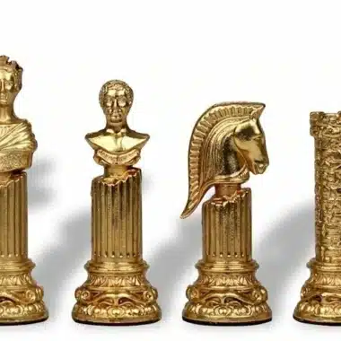 Roman Column chess pieces fully gold-toned, busts and knight on columns