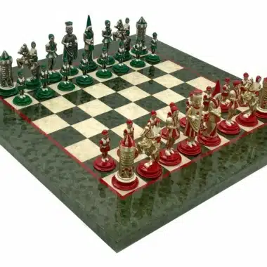 Camelot King Arthur Set – Olive Maple Wood Chess Board & Hand-Painted Solid Metal Chess Set