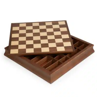 Maple and Walnut Wood Chess Board with Leather Storage Compartment