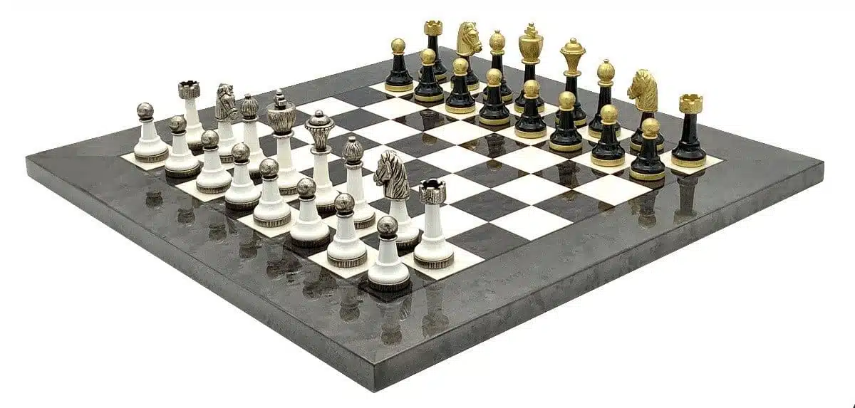 Staunton Design III Chess Set with Maple and Briar Wood Chess Board and Metal and Wood Chess Pieces