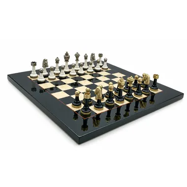 Staunton Design IV chess set with maple chess board and wood and metal pieces