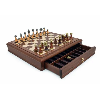 Classic XIV set with walnut chess board and open storage drawer