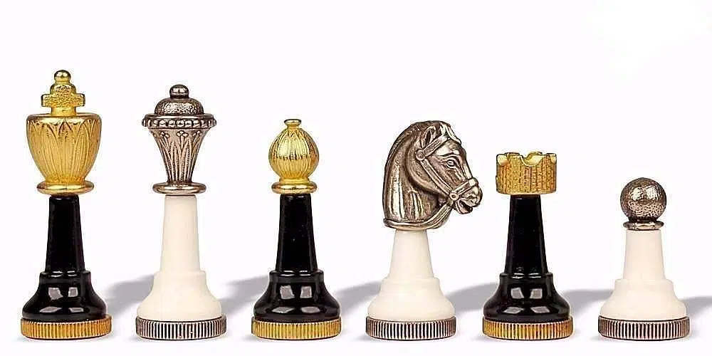 Staunton Design Chess Set – Lacquered Wood Chess Board & Solid Metal Chess Pieces in Black and White Lacquer - Image 2