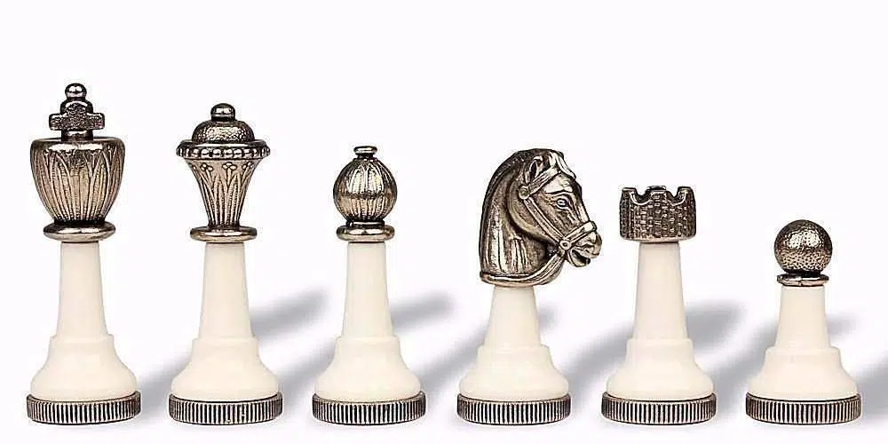 Staunton Design Chess Set – Lacquered Wood Chess Board & Solid Metal Chess Pieces in Black and White Lacquer - Image 4