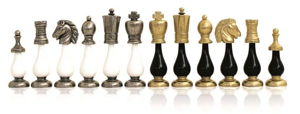 Two-Tone II Black and White Set – Wooden Chess Board and Metal and Wood Staunton Chess Set - Image 4