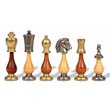 Arabic Style chess pieces, silver and gold horse head, wooden bases