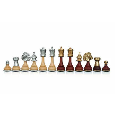 "Large Persian" Chess Set in Wood and Solid Brass Gold and Silver Plated