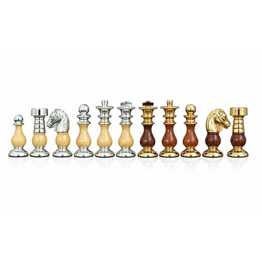 Chess Set in Wood and Solid Brass Gold and Silver Plated "French"
