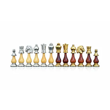 "Large Oriental" Chess Set in Wood and Gold and Silver Plated Solid Brass