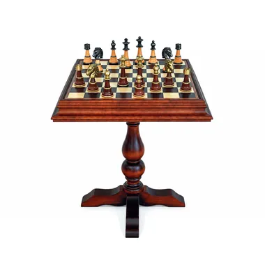 Staunton XL chess table in briar root with solid brass pieces