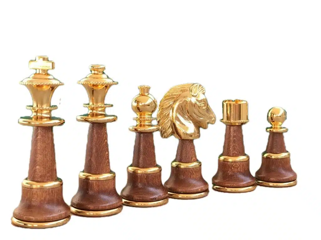 XL Staunton Wooden Chess Set with Gold and Silver-Plated Brass
