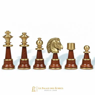 Staunton XL pieces entirely in gold brass, knight detail shown