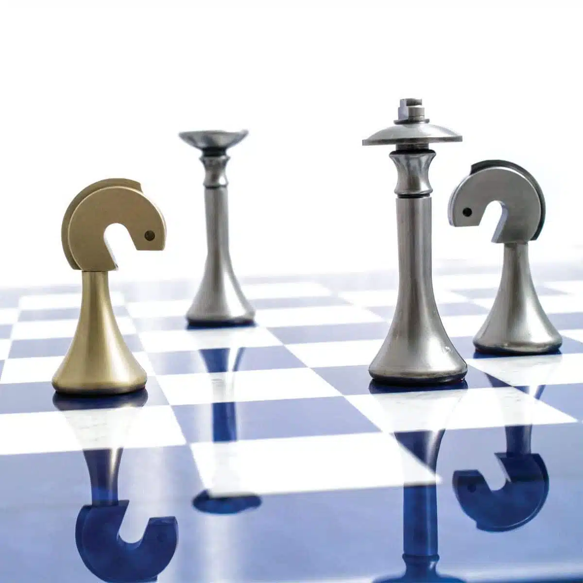Contemporary Blue Set – Maple Wood Chess Board & Solid Brass Chess Set - Image 7
