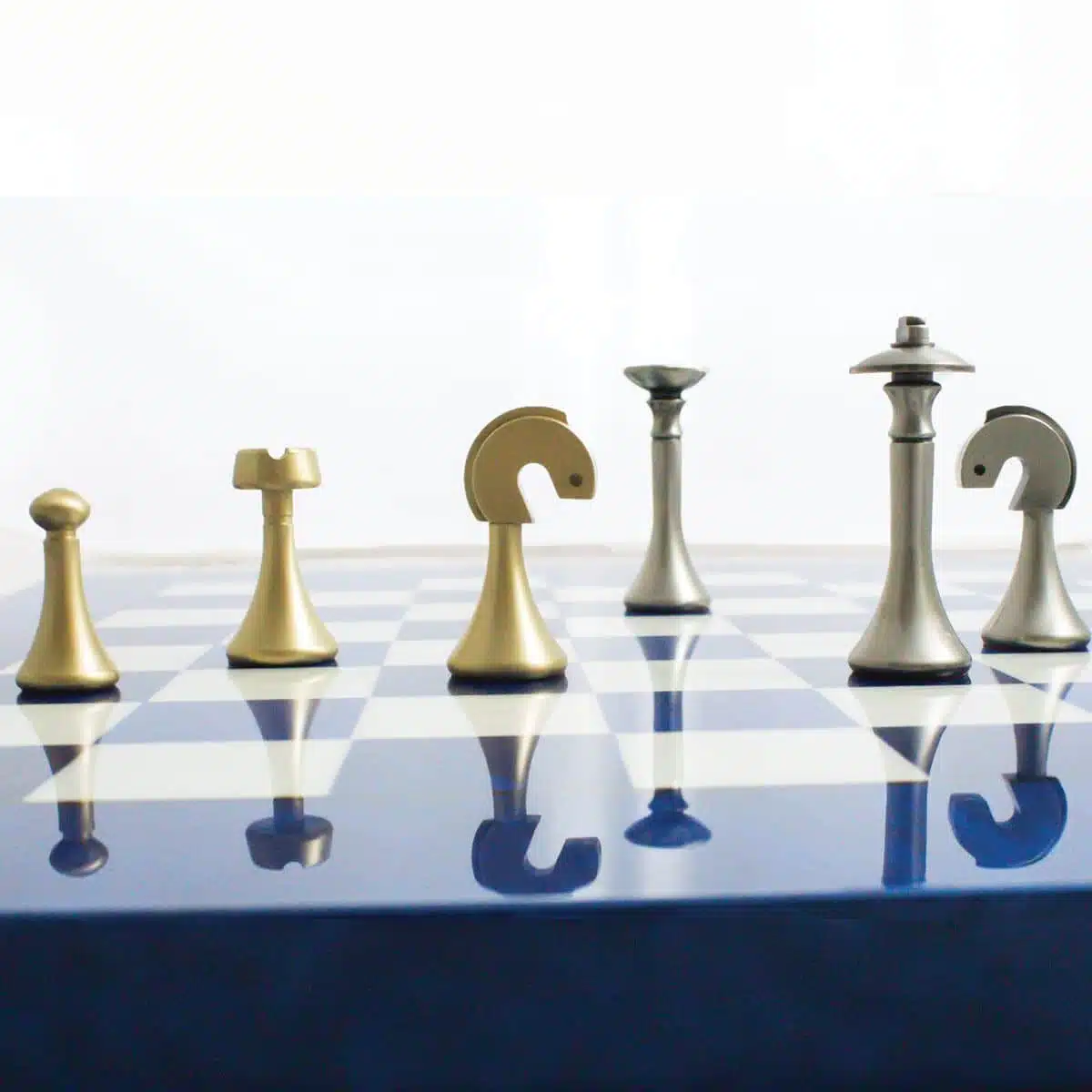 Contemporary Blue Set – Maple Wood Chess Board & Solid Brass Chess Set - Image 2