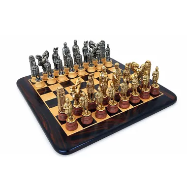 "Caesar" Set Rounded Rosewood and Matte Maple Chess Board & Wood and Metal Chess Set