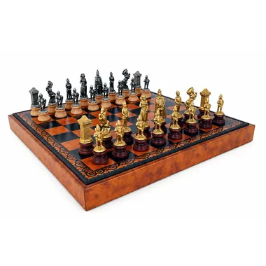 Mary Stuart II complete chess set with faux leather board and solid metal pieces