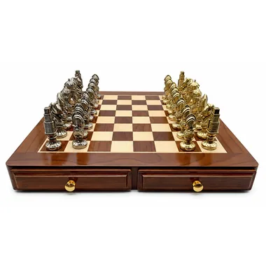 Medieval IV set with maple chess board and gold and silver metal pieces