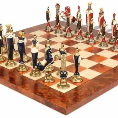 Premium Renaissance Set II Wooden Chess Board & Hand-Painted Metal Chess Set