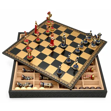 Open box showing the chess board resting on its internal storage