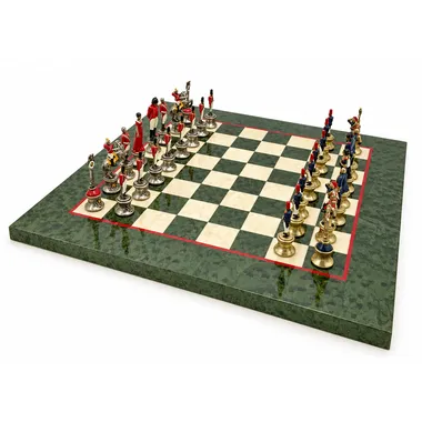Complete Napoléon III set with marbled green board and painted pieces