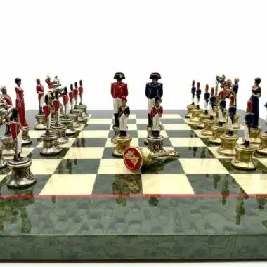 Alternative view of Napoleon III Luxury Set: Glossy Marbled Green Maple Wood Chess Board and Hand-Painted Metal Chess Set