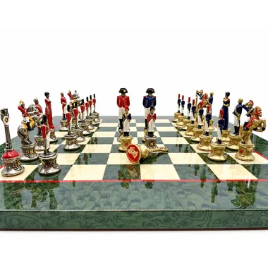 Napoléon III pieces facing off on the board, detail of the painted armies