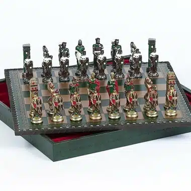 Alternative view of Romans vs Barbarians Set: Faux Leather Chess Board & Hand-painted Metal Chess Set