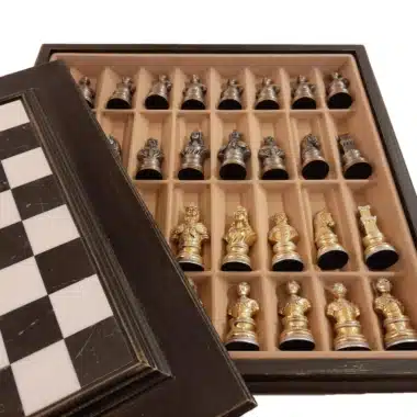 Alternative view of Premium Medieval Bust Set III Wooden Chess Board with Alabaster Playing Surface and Gold and Silver Plated Pewter Chess Set