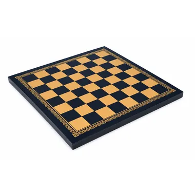 Chessboard in black and gold faux leather with engraved decorative border