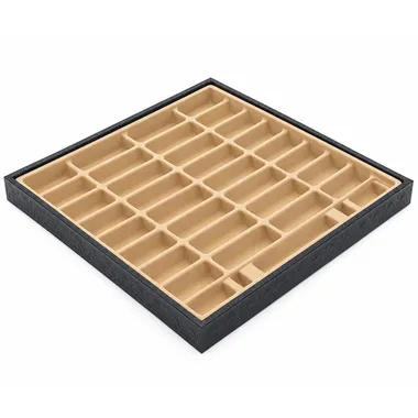 Interior storage compartment with slots for the pieces
