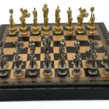 Napoleon Set: Faux Leather Chess Board & Solid Metal Chess Set