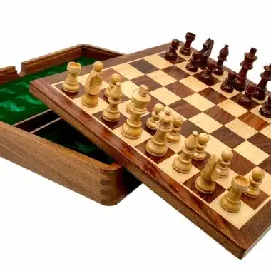 Magnetic Travel Chess Set with Wooden Storage Compartment