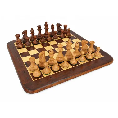Complete chess set with golden rosewood board and matching pieces
