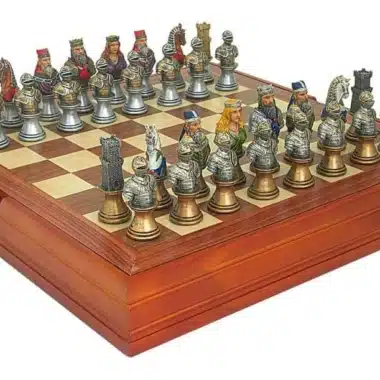 Medieval Bust Chess Set with Maple and Walnut Wood Chess Board & Hand-Painted Resin Chess Pieces