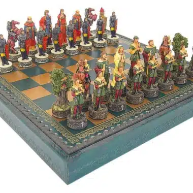 Robin Hood Set – Faux Leather Chess Board & Hand-Painted Resin Chess Set