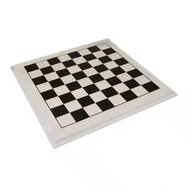 Black and white lacquered wood chess board, full diagonal view