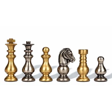 Chess pieces in solid brass with gold and silver finishes