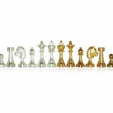 Jeu d'Echecs en Laiton Massif Plaqué Or et Argent "Staunton"