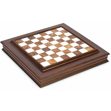 Chess board in solid wood and marble, three-quarter view with storage box