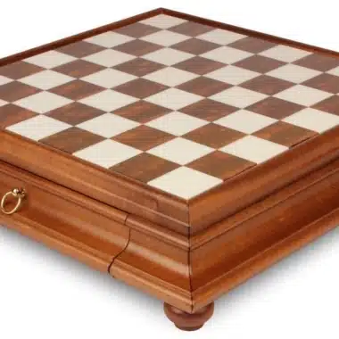 Pedestal Chess Board in Solid Wood with Tuscan Alabaster Top and Storage Drawer